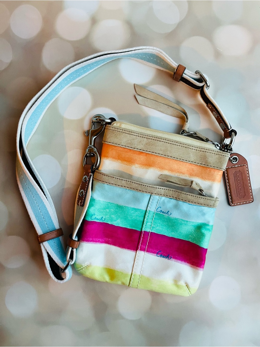 Coach Hamptons Watercolor Stripe Swingpack (Style 10718)
